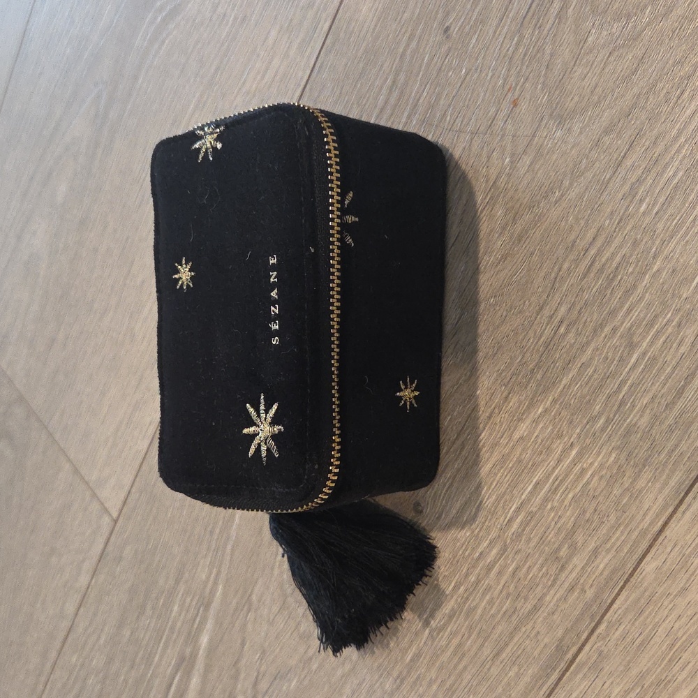 Sezane Black Velvet Star Embroidered Jewelry Box